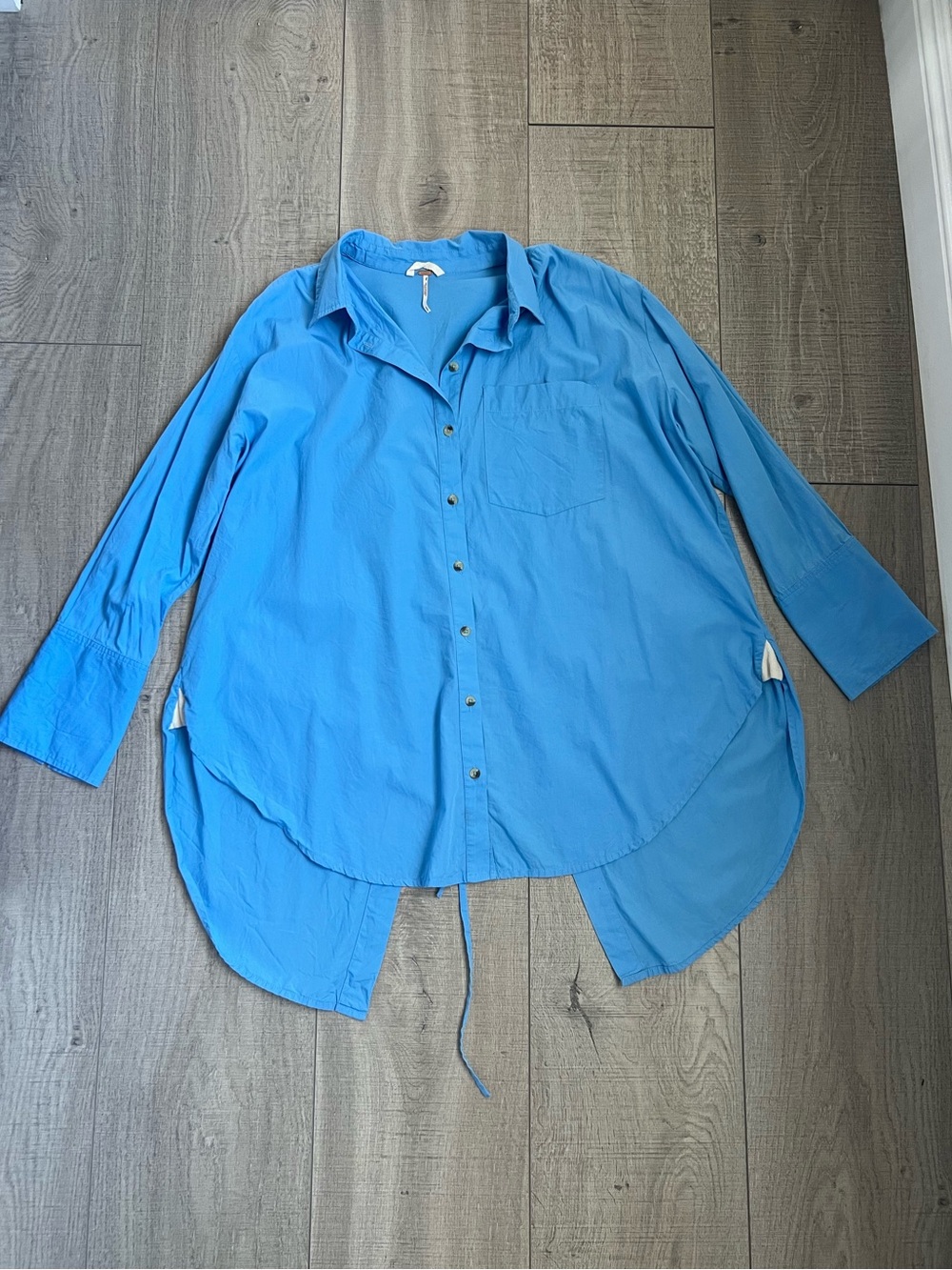 Free People Button-Down Shirt/Tunic in Blue Size Small